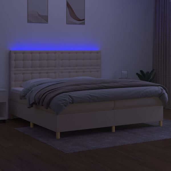vidaXL Boxspring met matras en LED stof cr&egrave;mekleurig 200x200 cm