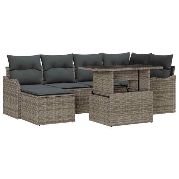 vidaXL Tuin Sofa Set met kussen 7 pcs Grijs Poly riet