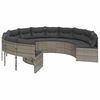 vidaXL Tuinbank met kussens rond poly rattan grijs