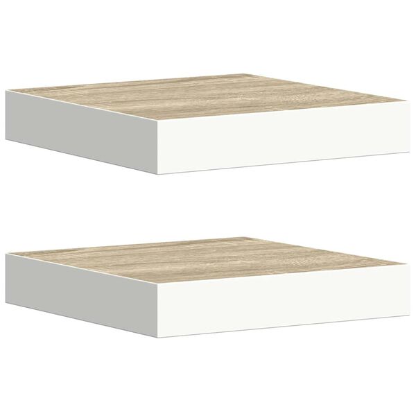 vidaXL Wandschappen zwevend 2 st 23x23,5x3,8 cm MDF eikenkleurig wit