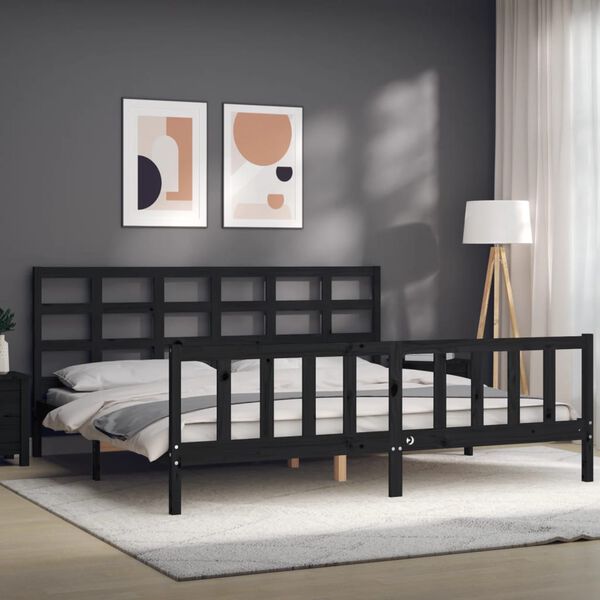 vidaXL Bedframe met hoofdbord massief hout zwart 200x200 cm