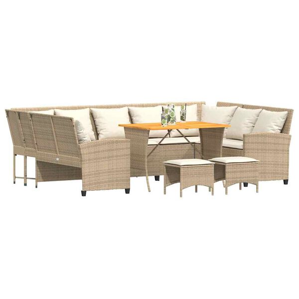 vidaXL 4-delige Loungeset met kussens poly rattan beige