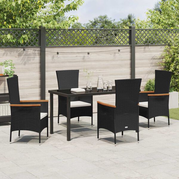 vidaXL Tuin eettafelset met kussen 5 pcs Zwart Gepoedercoat staal