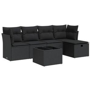 vidaXL 6-delige Loungeset met kussens poly rattan zwart