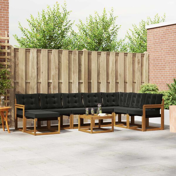 vidaXL Buiten bankenset met kussen 9 pcs Natuurlijk en Zwart