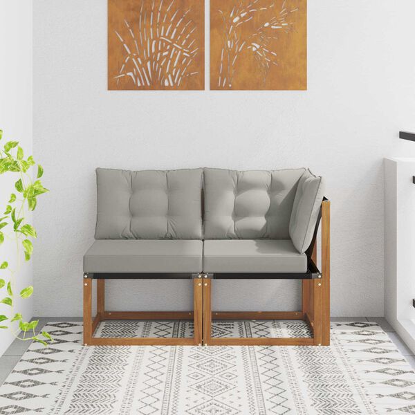 vidaXL Outdoor Midden- en Hoeksalon met kussen 2 Stuk Naturel