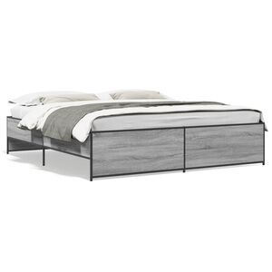 vidaXL Bedframe bewerkt hout metaal grijs sonoma eiken 180x200 cm
