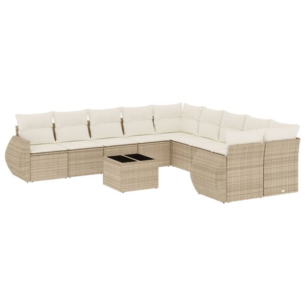 vidaXL 11-delige Tuinset met kussens poly rattan beige