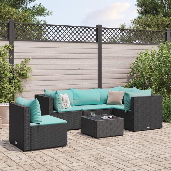 vidaXL 6-delige Loungeset met kussens poly rattan zwart