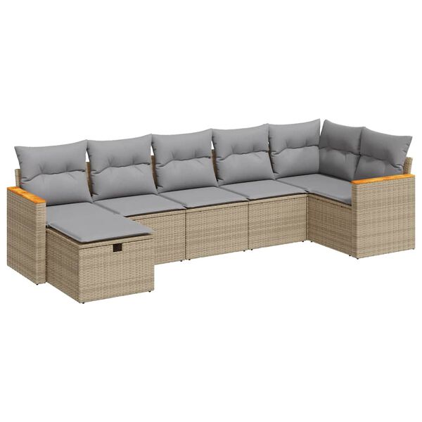 vidaXL 7-delige Loungeset met kussens poly rattan beige
