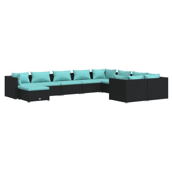 vidaXL 10-delige Loungeset met kussens poly rattan zwart