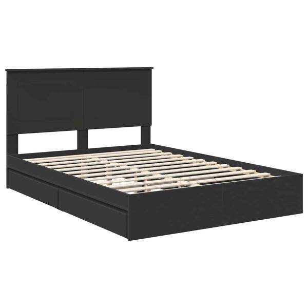vidaXL Opslag bed met hoofdeinde Zwart 150 x 200 cm Bewerkt hout