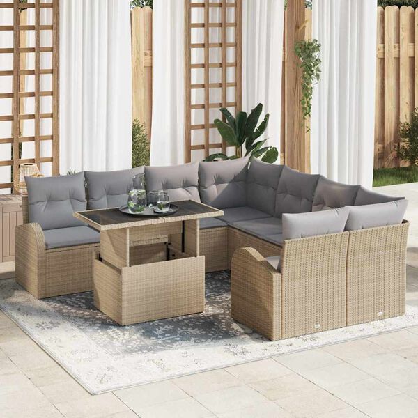 vidaXL Tuin Sofa Set met opslag 9 pcs Beige poly rattan