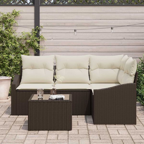 vidaXL Tuinbankenset met kussen 5 pcs Bruin en Crème poly rattan