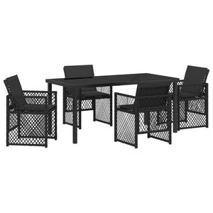 vidaXL Tuin eettafelset 5 pcs Zwart poly rattan