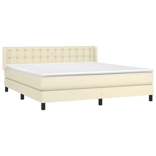 vidaXL Boxspring met matras kunstleer cr&egrave;mekleurig 180x200 cm