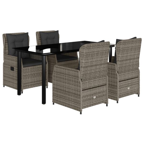 vidaXL 5-delige Tuinset met kussens poly rattan grijs