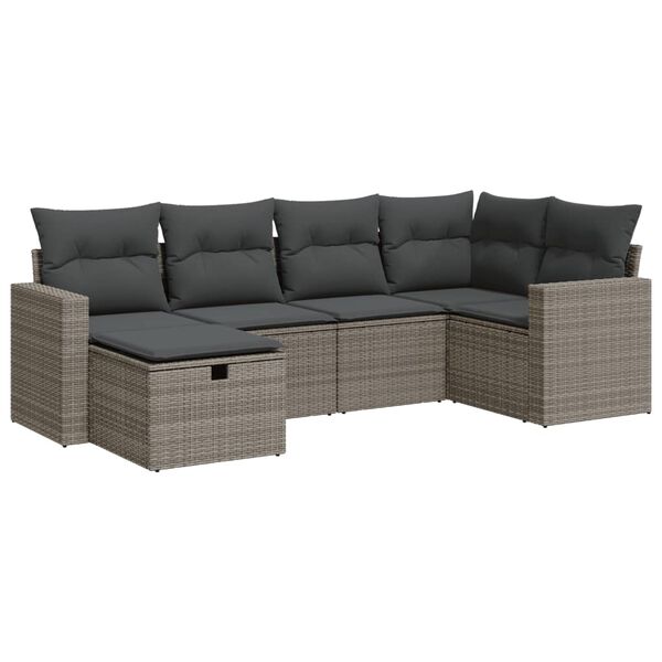 vidaXL 6-delige Loungeset met kussens poly rattan grijs