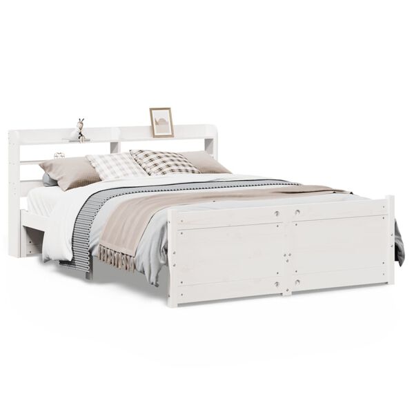 vidaXL Bedframe met hoofdbord massief grenenhout wit 120x190 cm