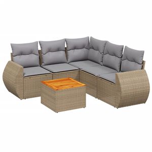 vidaXL 6-delige Loungeset met kussens poly rattan beige
