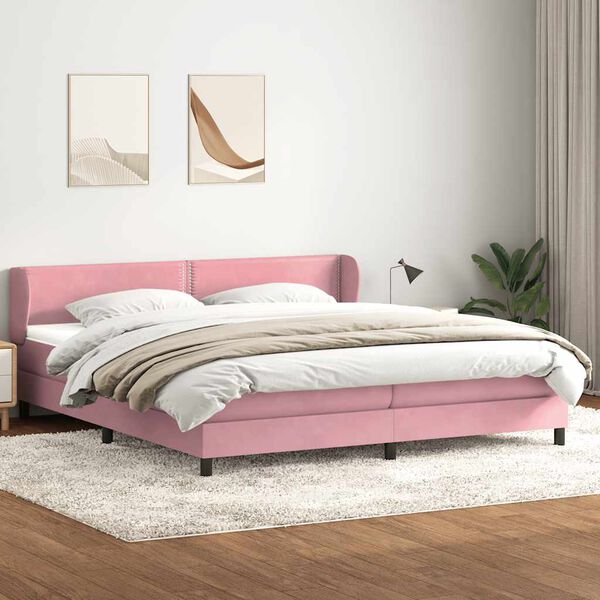 vidaXL Boxspring met matrassen fluweel roze 180x210 cm