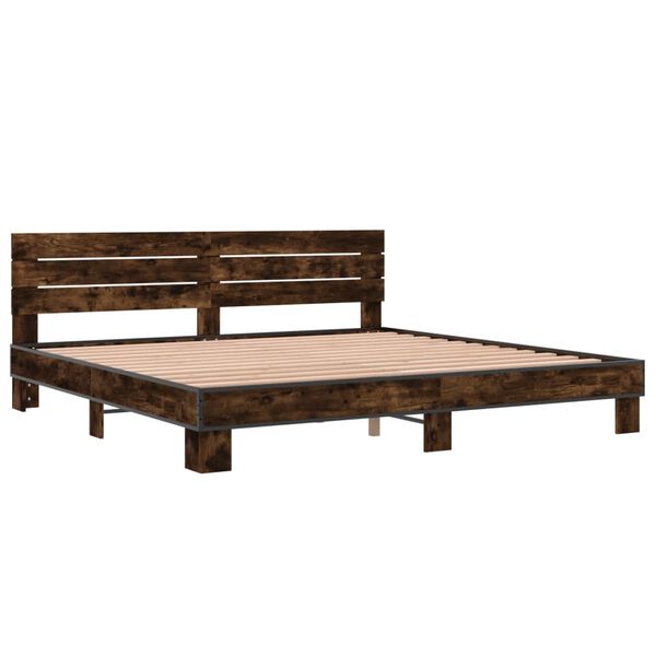 vidaXL Bedframe bewerkt hout metaal gerookt eikenkleurig 200x200 cm