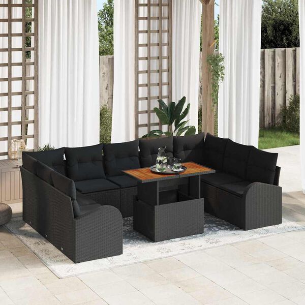 vidaXL Tuin Sofa Set met opslag 10 pcs Zwart Poly riet