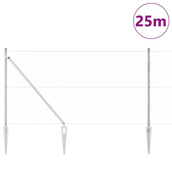 vidaXL Afrasteringspaal Zilver 25 x 1,4 m (50 mm gaas) Staal
