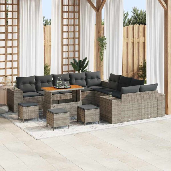 vidaXL Tuin Sofa Set met kussen 14 pcs Grijs poly rattan