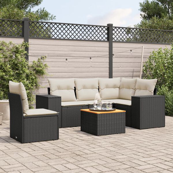 vidaXL 6-delige Loungeset met kussens poly rattan zwart