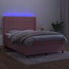 vidaXL Boxspring met matras en LED fluweel roze 140x190 cm