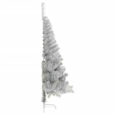vidaXL Kunstkerstboom half met standaard 180 cm PET zilverkleurig