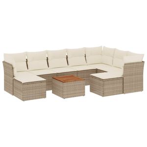 vidaXL 10-delige Loungeset met kussens poly rattan beige