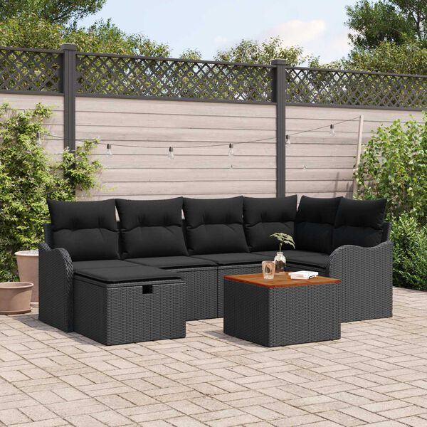vidaXL Tuin Sofa Set met kussen met opslag 7 pcs Zwart Poly riet
