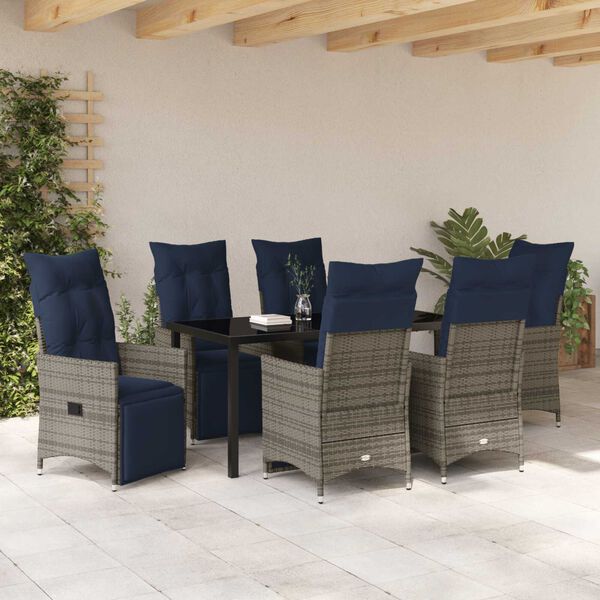 vidaXL Tuin Eetset 7 pcs Grijs poly rattan