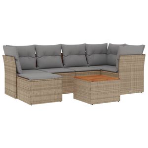vidaXL 7-delige Loungeset met kussens poly rattan gemengd beige