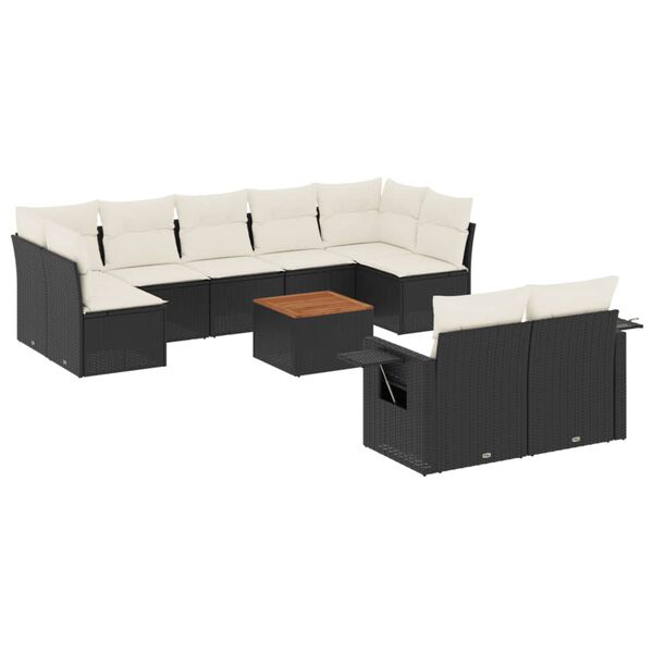 vidaXL 10-delige Loungeset met kussens poly rattan zwart