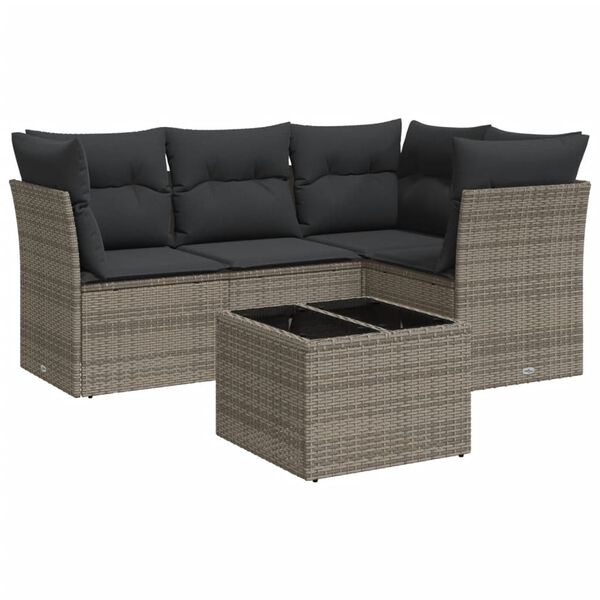 vidaXL 5-delige Loungeset met kussens poly rattan grijs
