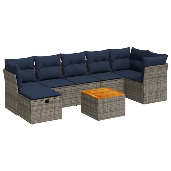 vidaXL 8-delige Loungeset met kussens poly rattan grijs