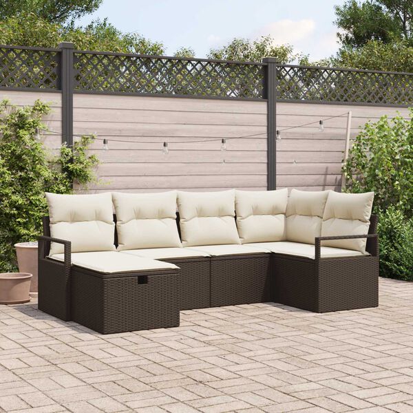 vidaXL Tuin Sofa Set met kussen met opslag 6 pcs Bruin Poly riet
