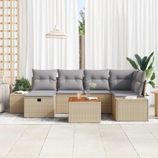 vidaXL Tuin Sofa Set met kussen met opslag 7 pcs Beige Poly riet