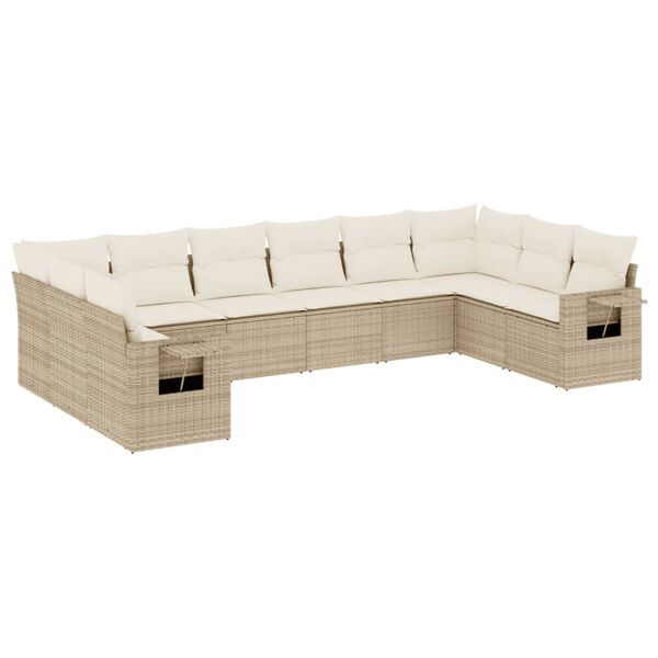 vidaXL 10-delige Loungeset met kussens poly rattan beige