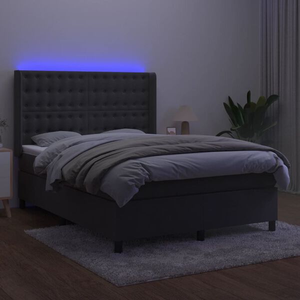 vidaXL Boxspring met matras en LED fluweel donkergrijs 140x190 cm