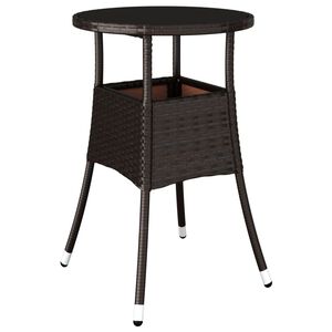 vidaXL Tuintafel &Oslash;60x75 cm gehard glas en poly rattan bruin