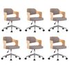 vidaXL Eetkamerstoelen 6 st draaibaar gebogen hout en stof taupe
