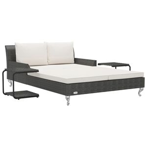 vidaXL Ligbed met kussens 2-persoons poly rattan zwart