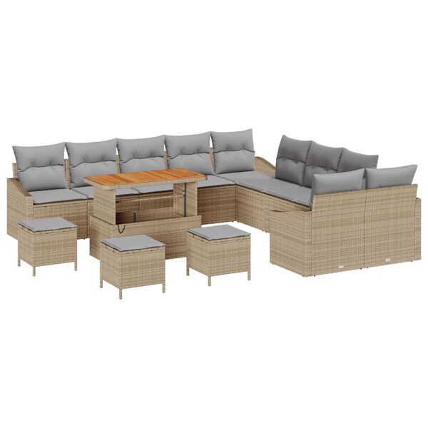 vidaXL Tuinbankenset met kussen 14 pcs Beige poly rattan
