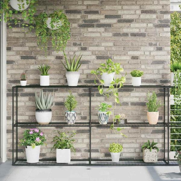 vidaXL 3-laags plantenstandaard Zwart 400 x 32 x 104 cm Staal