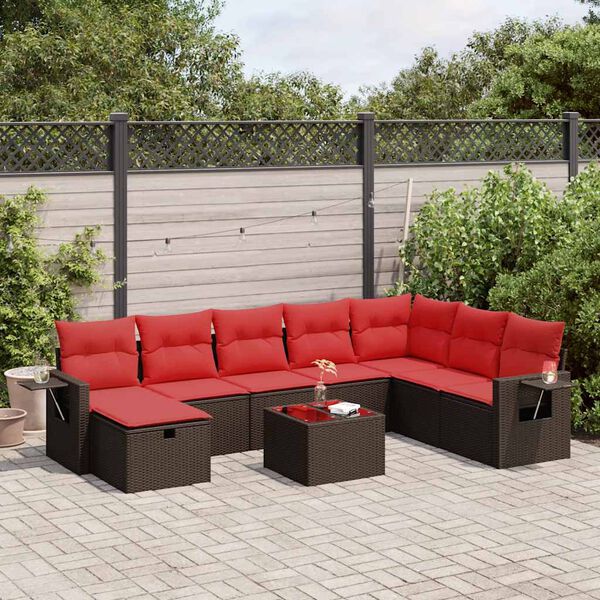 vidaXL 8-delige Loungeset met kussens poly rattan bruin