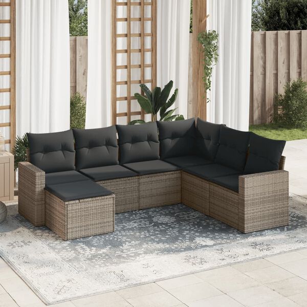 vidaXL 7-delige Loungeset met kussens poly rattan grijs